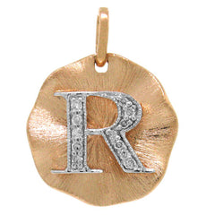 0.06ct 14k Rose Gold Diamond "R" Initial Pendant