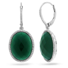 0.38ct Diamond & 14.25ct Green Agate 14k White Gold Earring