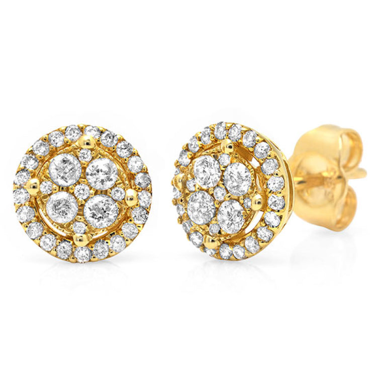 0.45ct 14k Yellow Gold Diamond Cluster Stud Earring