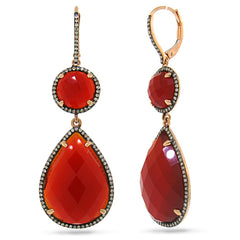 0.68ct Diamond & 32.08ct Red Agate 14k Rose Gold with Black Rhodium Earring