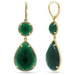 0.68ct Diamond & 31.19ct Green Agate 14k Yellow Gold Earring