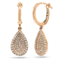 0.76ct 14k Rose Gold Diamond Pave Drop Earring