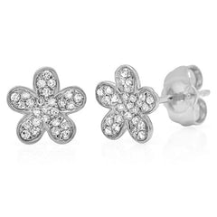 0.16ct 14k White Gold Diamond Flower Stud Earring