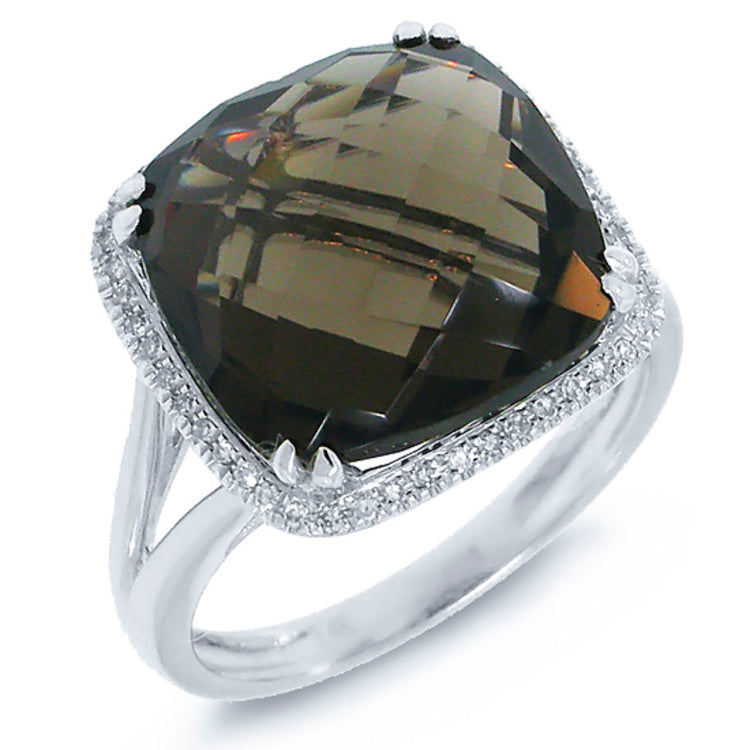 0.12ct Diamond & 8.62ct Smokey Quartz 14k Yellow Gold Ring