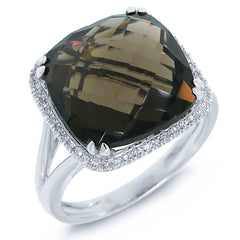 0.12ct Diamond & 8.62ct Smokey Quartz 14k Yellow Gold Ring