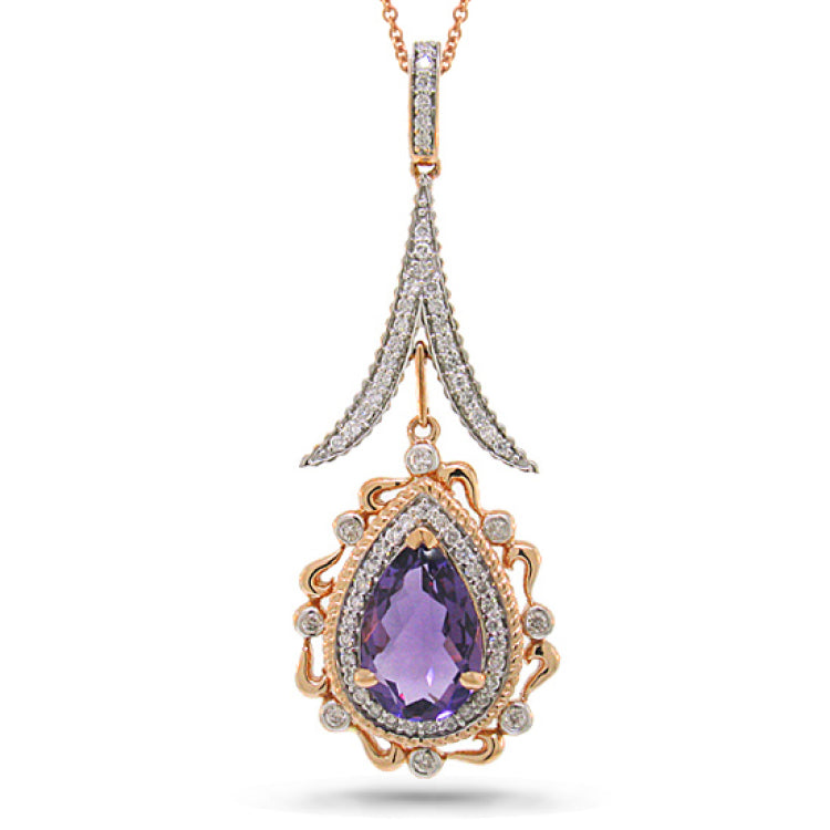 0.46ct Diamond & 2.85ct Amethyst 14k Two-tone Rose Gold Pendant