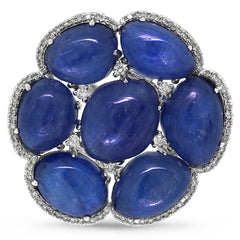 0.39ct Diamond & 28.95ct Kyanite 14k White Gold Ring