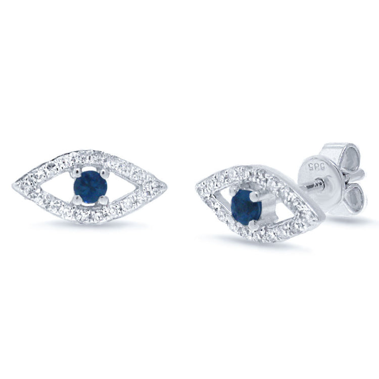0.17ct Diamond & 0.13ct Blue Sapphire 14k White Gold Eye Earring