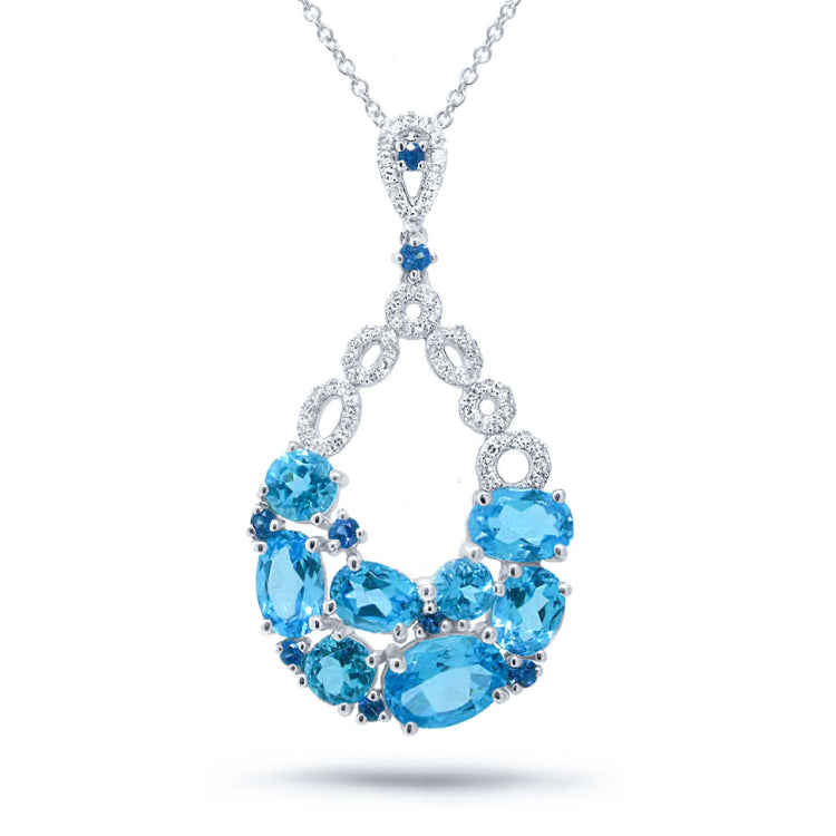 0.20ct Diamond & 3.63ct Blue Topaz & Blue Sapphire 14k White Gold Pendant