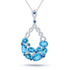 0.20ct Diamond & 3.63ct Blue Topaz & Blue Sapphire 14k White Gold Pendant