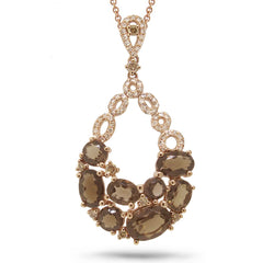 0.35ct White & Champagne Diamond & 2.82ct Smokey Topaz 14k Rose Gold Pendant