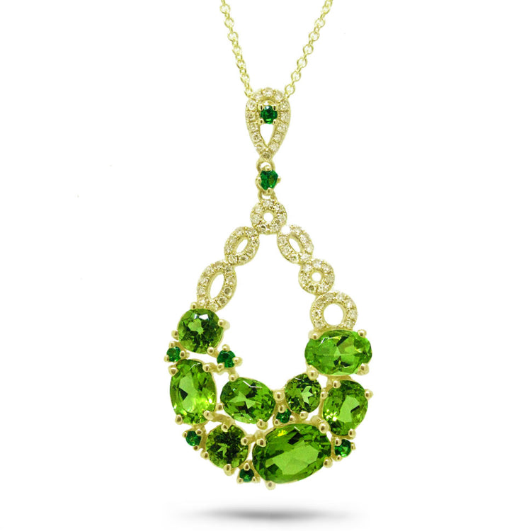0.20ct Diamond & 3.61ct Peridot & Green Garnet 14k Yellow Gold Pendant