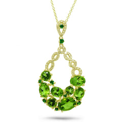 0.20ct Diamond & 3.61ct Peridot & Green Garnet 14k Yellow Gold Pendant