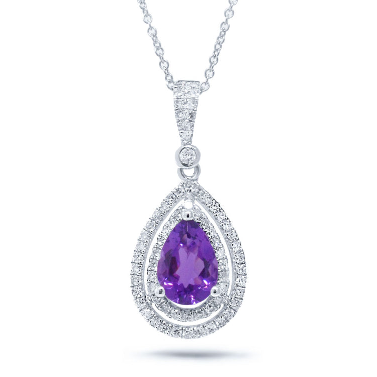 0.38ct Diamond & 1.16ct Amethyst 14k White Gold Pendant