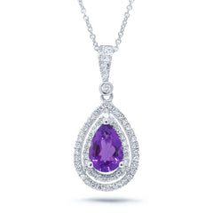 0.38ct Diamond & 1.16ct Amethyst 14k White Gold Pendant