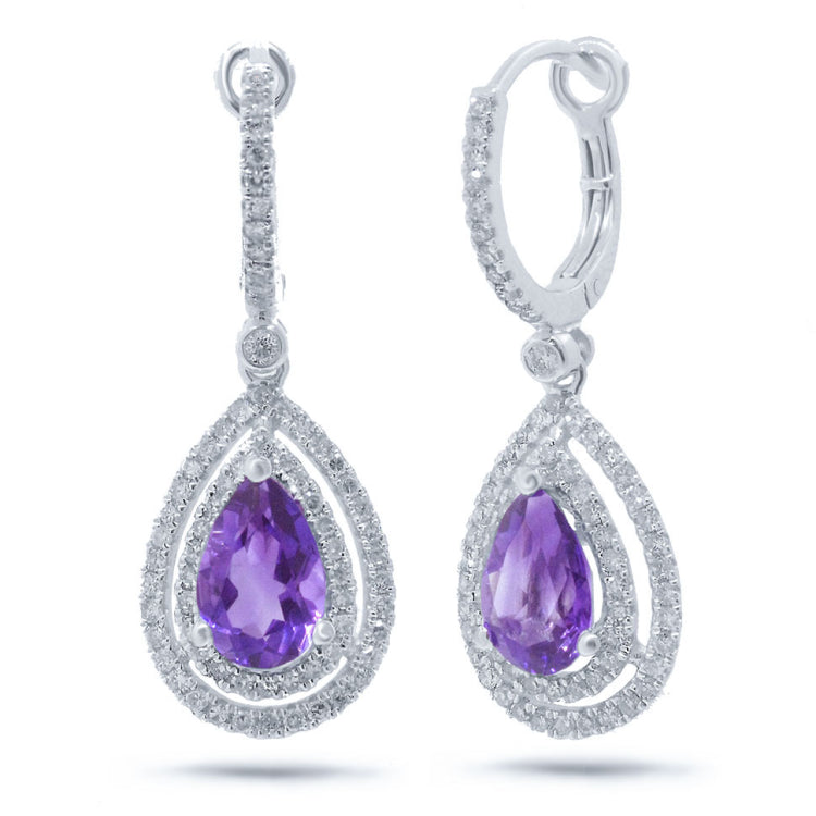 0.76ct Diamond & 2.29ct Amethyst 14k White Gold Earring