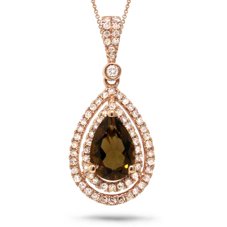 0.38ct Diamond & 1.24ct Smokey Topaz 14k Rose Gold Pendant