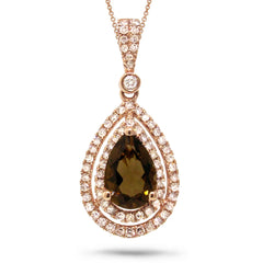 0.38ct Diamond & 1.24ct Smokey Topaz 14k Rose Gold Pendant