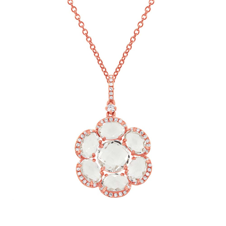 0.20ct Diamond & 3.80ct White Topaz 14k Rose Gold Pendant
