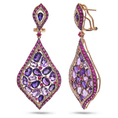 0.80ct Diamond & 15.22ct Amethyst & Pink Sapphire 14k Rose Gold Earring