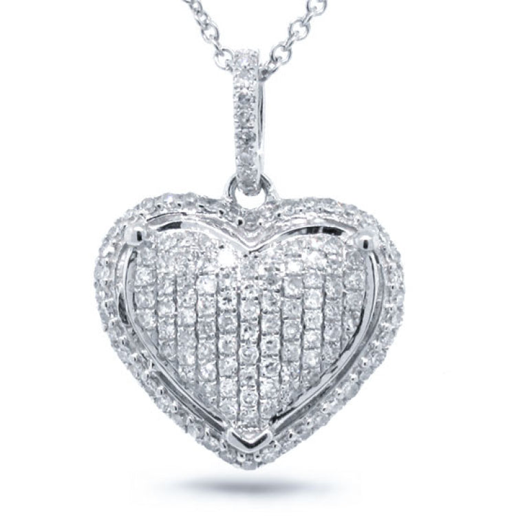 0.32ct 14k White Gold Diamond Pave Heart Necklace
