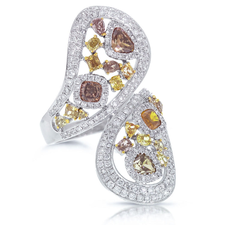 3.74ct 18k White Gold White & Fancy Color Diamond Ring