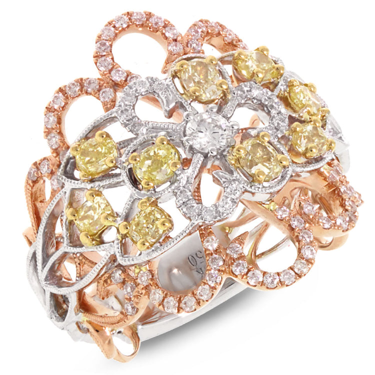 1.32ct 18k Three-tone Gold White & Fancy Color Diamond Ring