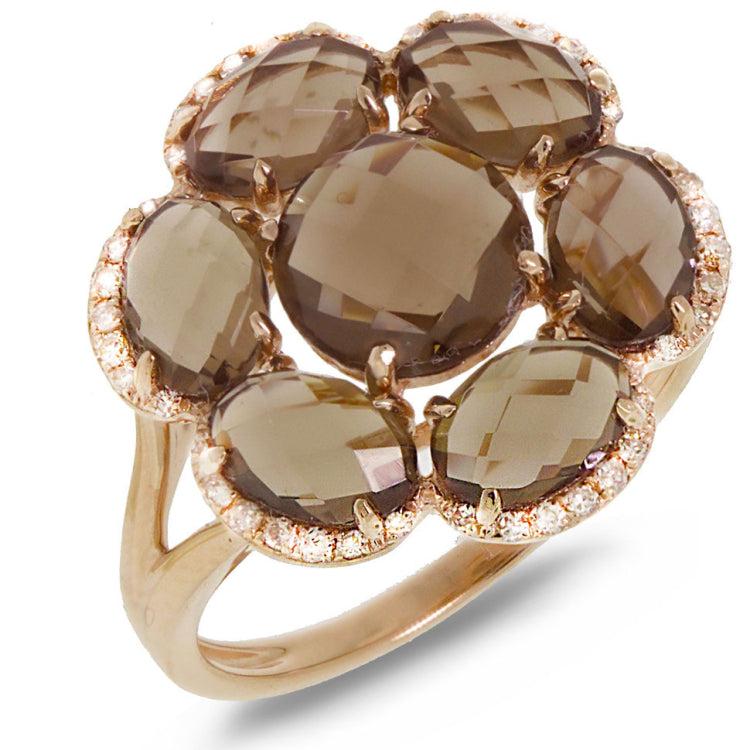 0.14ct Diamond & 3.80ct Smokey Topaz 14k Rose Gold Ring