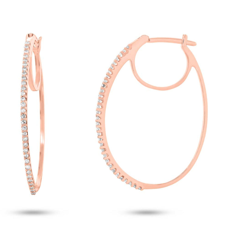 0.19ct 14k Rose Gold Diamond Oval Hoop Earring