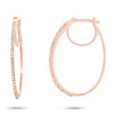 0.19ct 14k Rose Gold Diamond Oval Hoop Earring