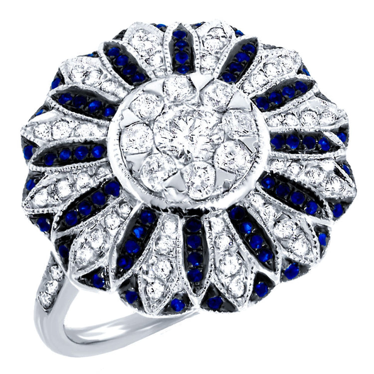 0.84ct Diamond & 0.25ct Blue Sapphire 14k White Gold Ring