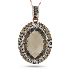 2.14ct White & Champagne Diamond & 13.91ct Smokey Topaz 14k Rose Gold Pendant