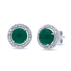 0.19ct Diamond & 1.71ct Green Agate 14k White Gold Earring