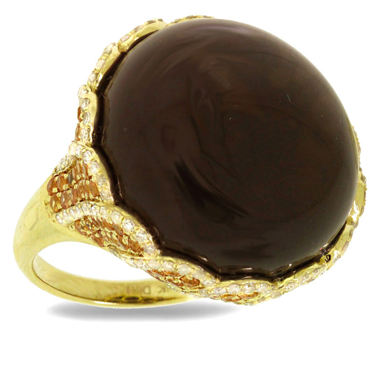 0.86ct Diamond & 39.75ct Smokey Topaz & Yellow Sapphire 14k Yellow Gold Ring