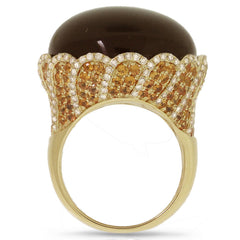 0.86ct Diamond & 39.75ct Smokey Topaz & Yellow Sapphire 14k Yellow Gold Ring