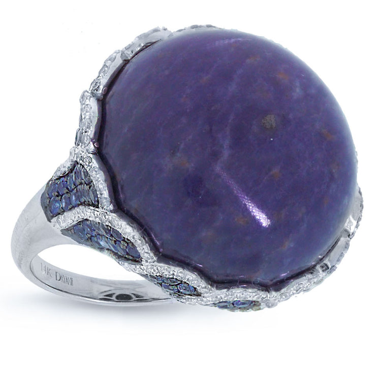0.86ct Diamond & 37.41ct Sodalite & Blue Sapphire 14k White Gold Ring