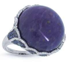 0.86ct Diamond & 37.41ct Sodalite & Blue Sapphire 14k White Gold Ring