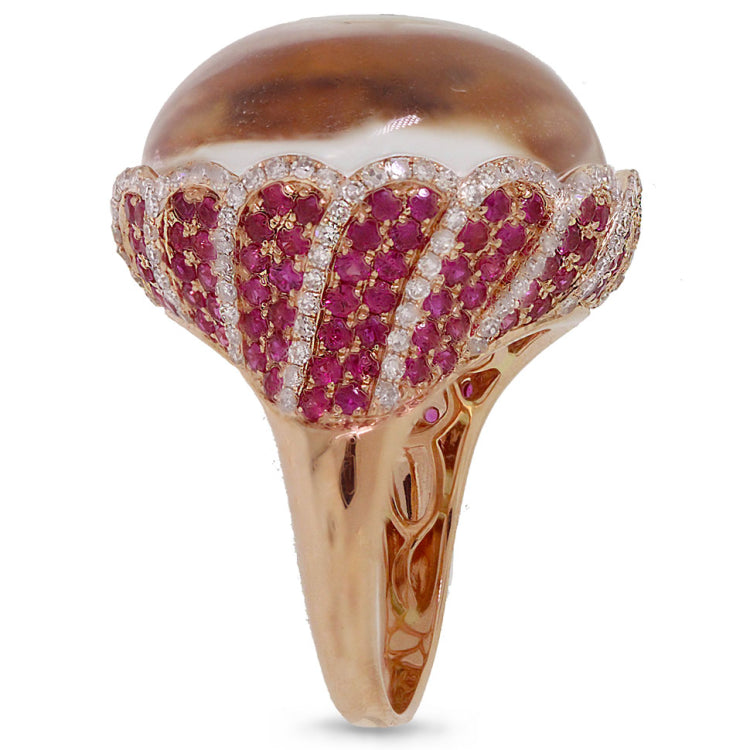 0.86ct Diamond & 37.15ct White Topaz & Pink Sapphire 14k Rose Gold Ring