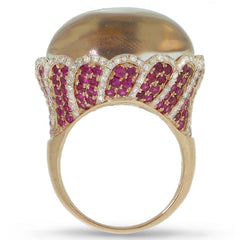 0.86ct Diamond & 37.15ct White Topaz & Pink Sapphire 14k Rose Gold Ring