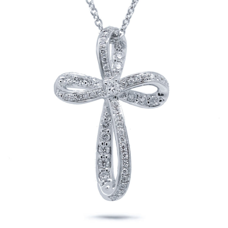 0.23ct 14k White Gold Diamond Cross Necklace