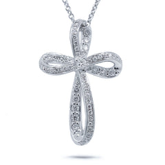 0.23ct 14k White Gold Diamond Cross Necklace