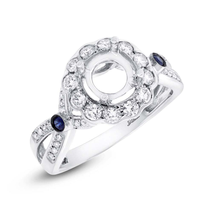 0.53ct Diamond & 0.15ct Blue Sapphire 14k White Gold Semi-mount Ring