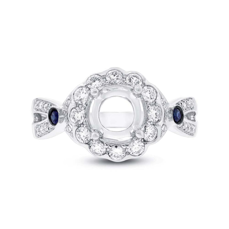 0.53ct Diamond & 0.15ct Blue Sapphire 14k White Gold Semi-mount Ring
