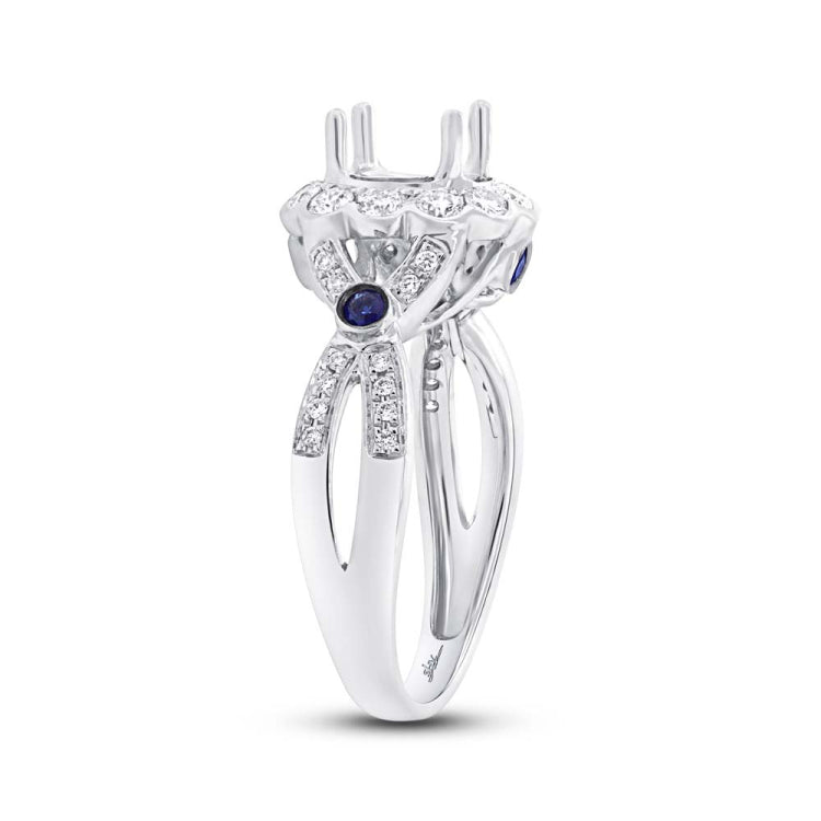 0.53ct Diamond & 0.15ct Blue Sapphire 14k White Gold Semi-mount Ring