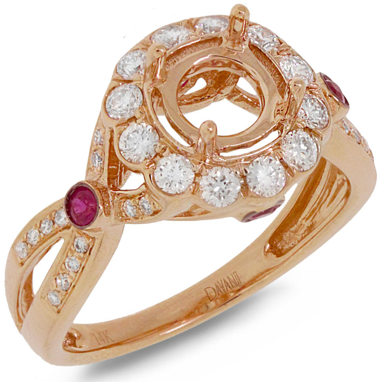 0.53ct Diamond & 0.16ct Ruby 14k Rose Gold Semi-mount Ring