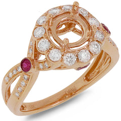 0.53ct Diamond & 0.16ct Ruby 14k Rose Gold Semi-mount Ring