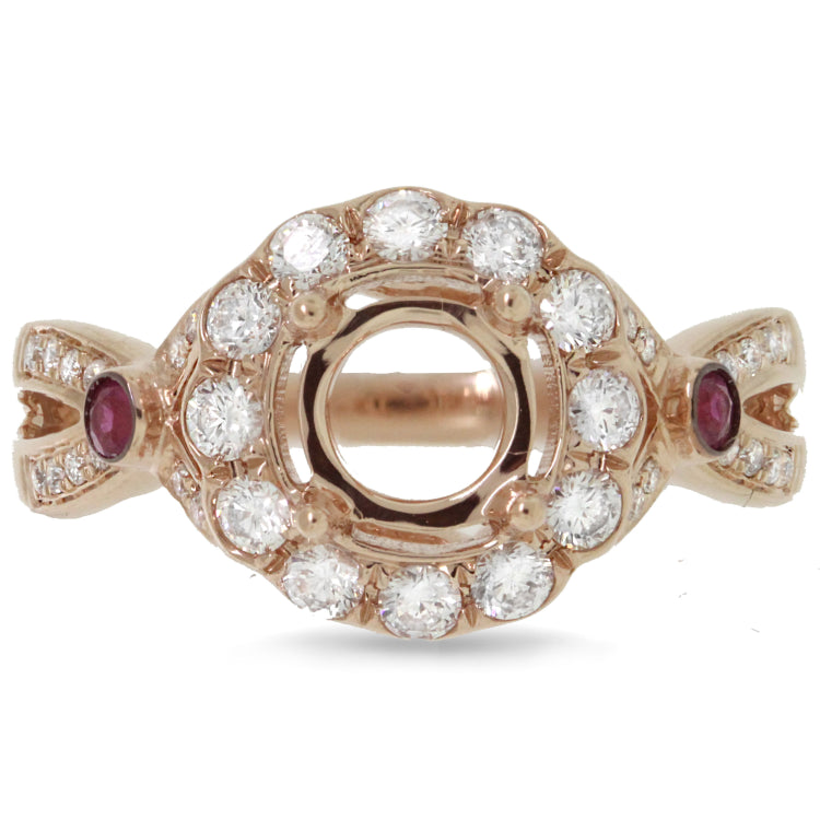 0.53ct Diamond & 0.16ct Ruby 14k Rose Gold Semi-mount Ring