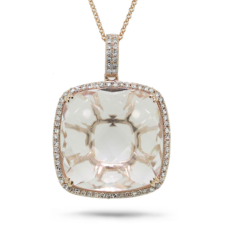 0.30ct Diamond & 18.18ct White Topaz 14k Rose Gold Pendant