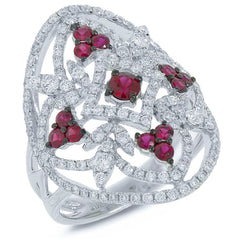 1.10ct Diamond & 0.65ct Ruby 14k White Gold Ring