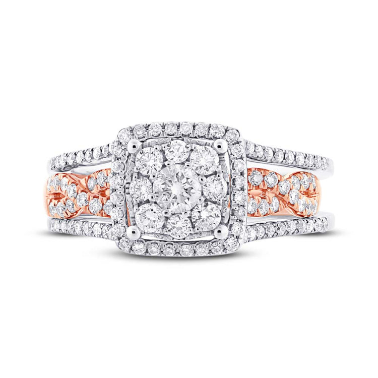 0.86ct 14k Two-tone Rose Gold Diamond Wedding Set Cluster